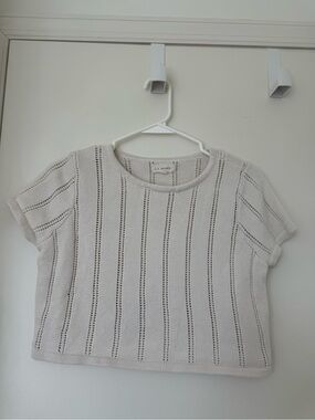 La Hearts Cream Openwork Knit Crop Top